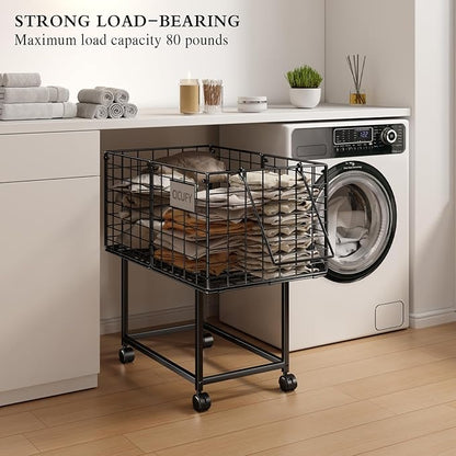 Wire Laundry Hamper, 80L Rolling Laundry Basket Cart on Wheels, Dirty Clothes - Image 5