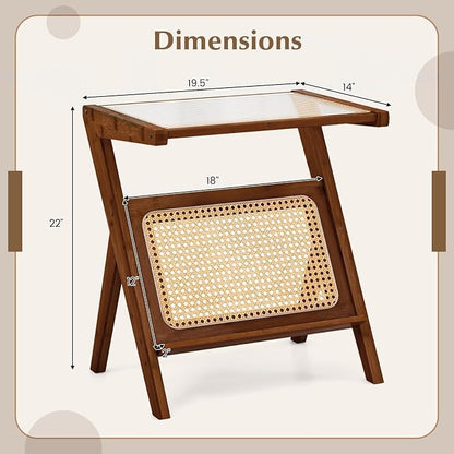 Giantex Rattan Side Table, Boho Nightstand - Image 2