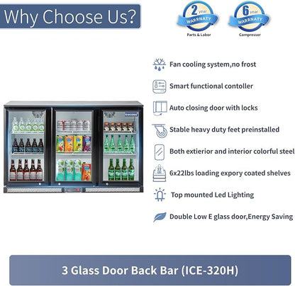 ICECASA 52.6" W Beverage Refrigerators 3 Glass Door Back Bar Refrigerator - Image 5