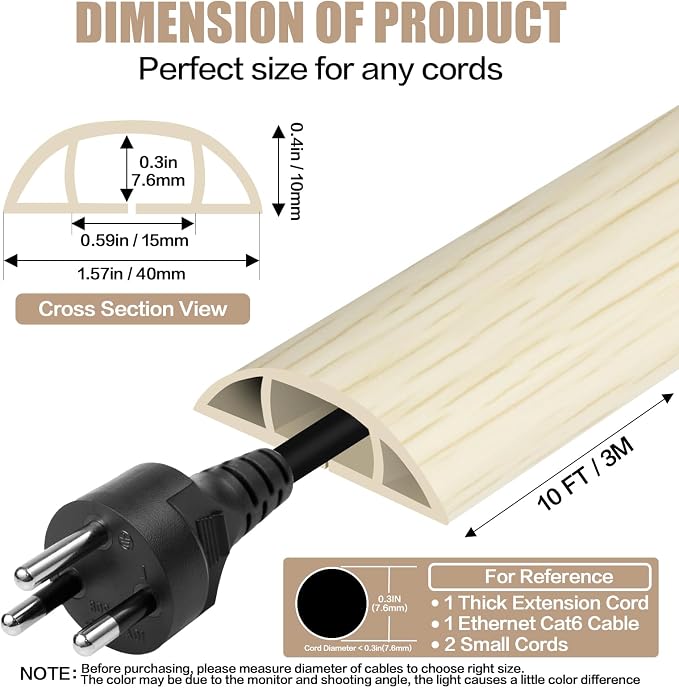 Floor Cord Cover Self Adhesive Cord Hider, 10FT Cable Management, Extension - Image 2