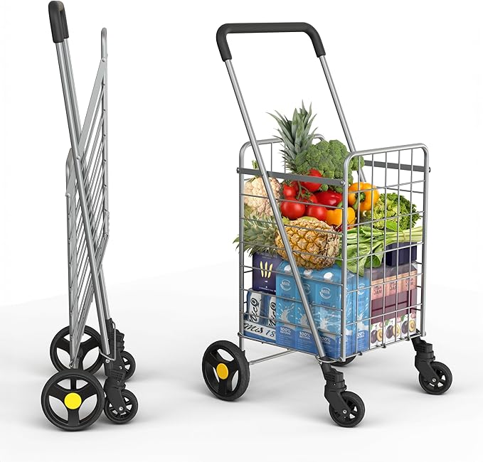 Shopping Cart w/Waterproof Basket Liner & 360° Swivel Wheels | Foldable by OurModernSpace