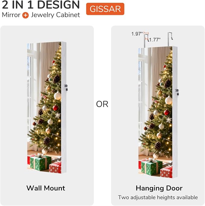 GISSAR Full Length Mirror Jewelry Cabinet, 6 LEDs Jewelry Armoire Wall Mounted - Image 6