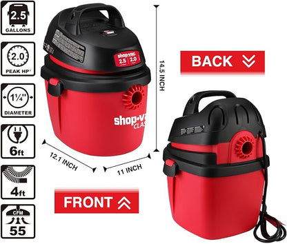 Shop-Vac 2.5 Gallon 2.0 Peak HP Wet/Dry Vacuum, Portable Compact Shop Vacuum - Image 5