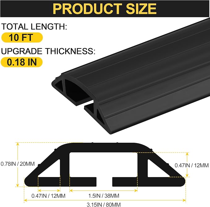 MYFAMIREA 10FT Floor Cord Cover Heavy Duty Cable Cover Protector 3 Channels - Image 2