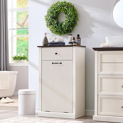 Modern Tilt-Out Laundry Hamper Cabinet, 10 Gallon Fluted Trash Can Cabinet by IFBUYFarmhouseFurniture
