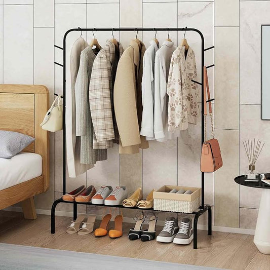 Giantex Clothes Rack for Hanging, 8 Hooks & Storage Shelf, Heavy-duty Metal by Giantex