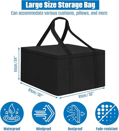 SIRUITON 32”L x 32”W x 24”H Outdoor Cushion Storage Bag, Patio Furniture - Image 2