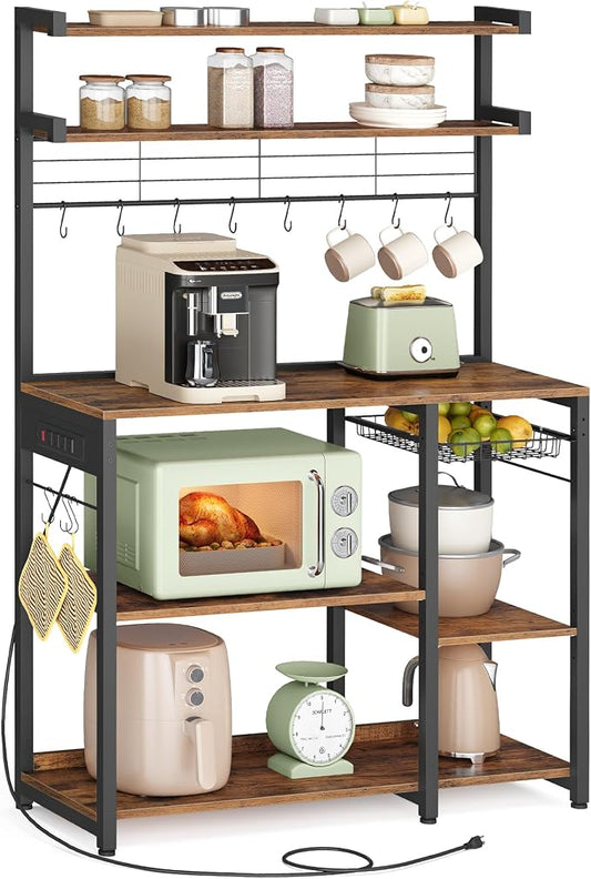 VASAGLE Bakers Rack with Power Outlet, 35.4 Inches Microwave Stand, Coffee Bar by VASAGLEbySONGMICSHOME