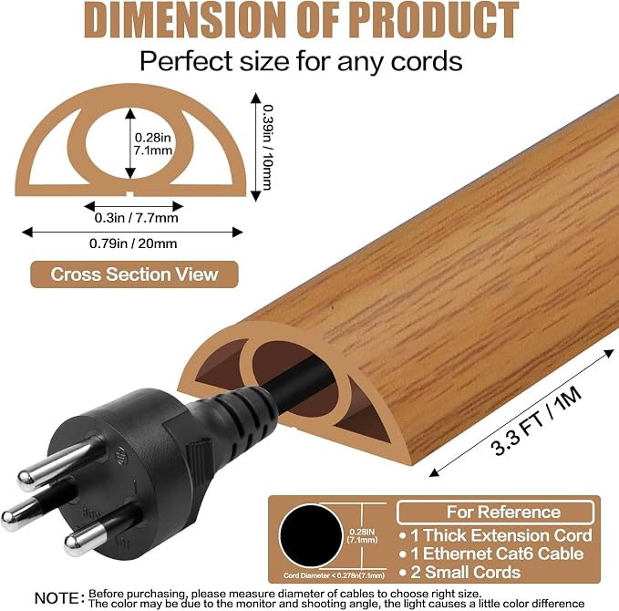 Floor Cord Cover Self Adhesive Cord Hider, 3.3FT Cable Management, Extension - Image 2