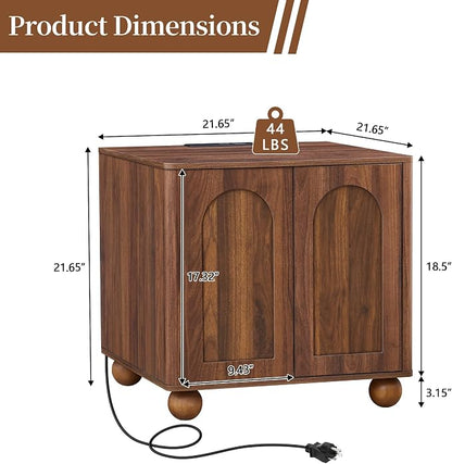 Bed Side Table with Charging Station, Mid Century Modern Nightstand with 2 Doors - Image 2