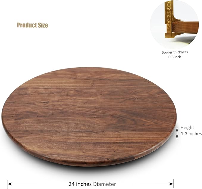24 Inches Black Walnut Wood Lazy Susan Organizer, Solid Wooden Round Turntable - Image 5