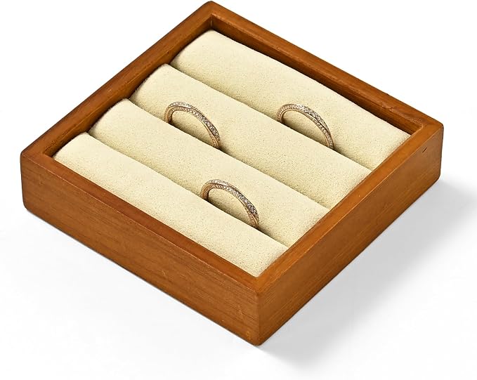 Solid Wood 3-Slots Jewelry Ring Display Tray Showcase Small Jewelry Display - Image 6