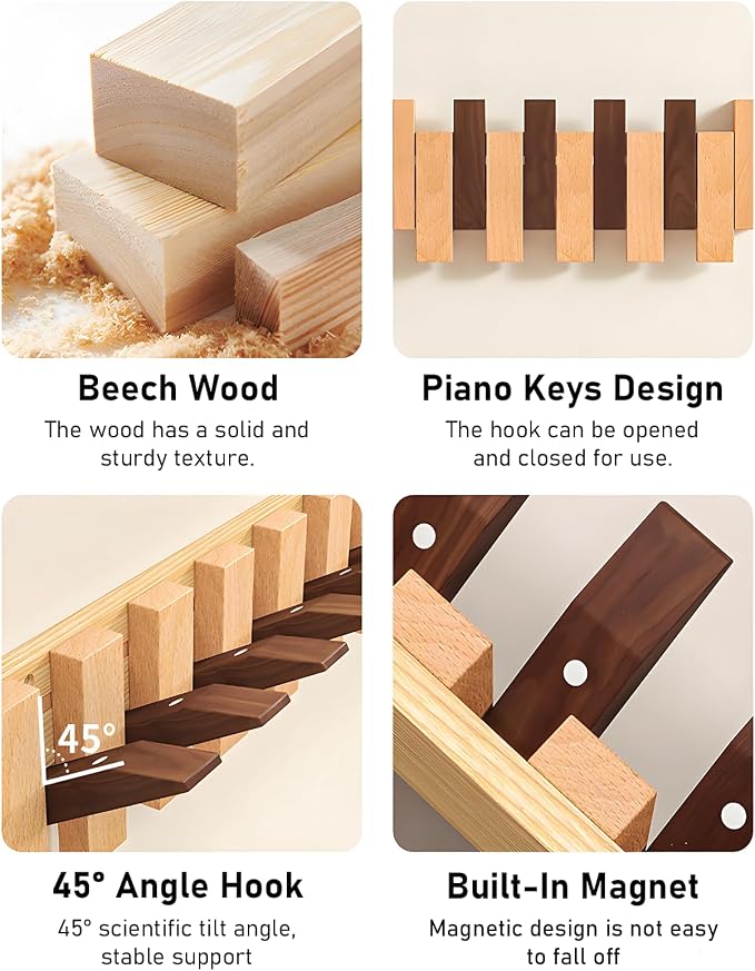 Wooden Wall Hooks, Beech Wood Coat Rack - Image 3