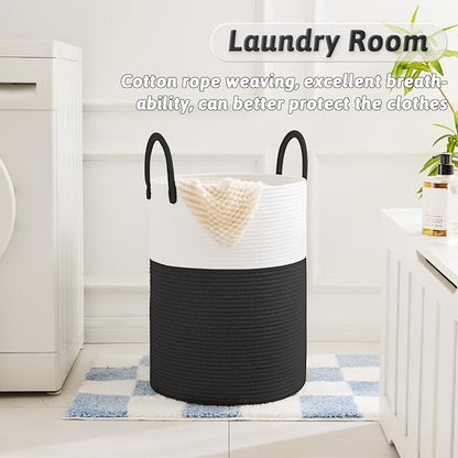 Laundry Basket, Woven Cotton Rope Laundry Hamper, 80L - Image 2