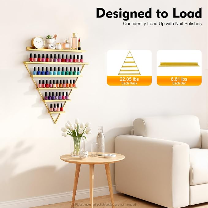 10PCS Gold Triangular Nail Polish Racks, 5 Tiers Wall-Mounted Nail Polish Racks - Image 4