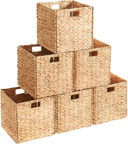 Ornavo Home 13 x 13 Inch Water Hyacinth Baskets Set of 6 – Handwoven by OrnavoHome