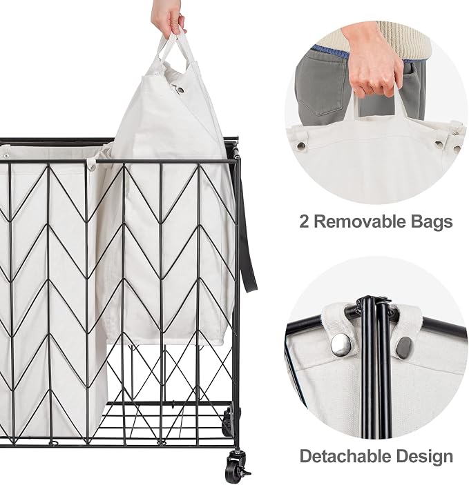 WOWLIVE Laundry Basket with Wheels, Heavy Duty Laundry Hamper with Wood Lid - Image 5