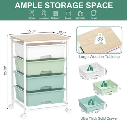Utility Cart with 4 Drawers, Rolling Storage Cart with Drawers, Storage Rolling - Image 3