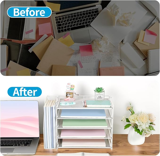 AUPSEN White Desk Organizers and Accessories, 5-Tier Letter Tray Paper Organizer - Image 5