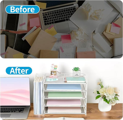 AUPSEN White Desk Organizers and Accessories, 5-Tier Letter Tray Paper Organizer - Image 5
