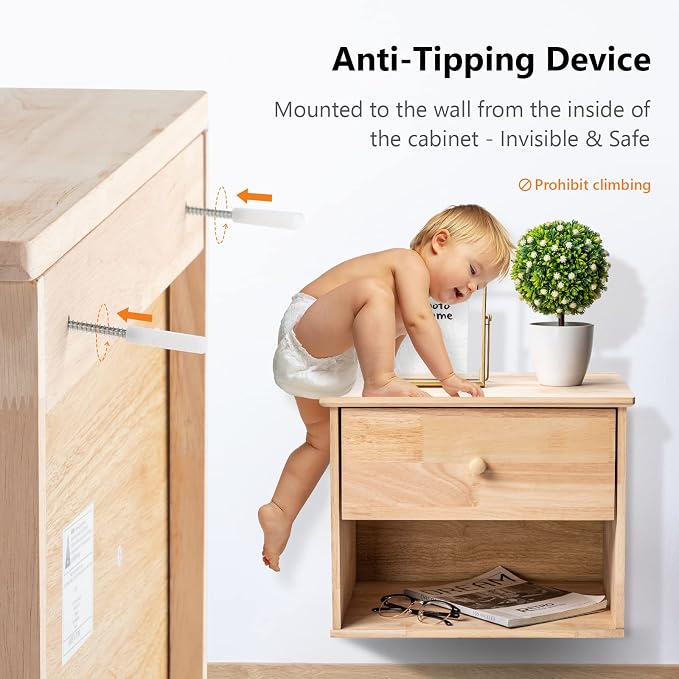 VINGLI Unfinished Natural Solid Wood Floating Nightstand - Image 9
