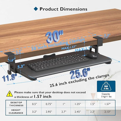 BONTEC Keyboard Tray Under Desk, Pull Out Keyboard & Mouse Tray - Image 3