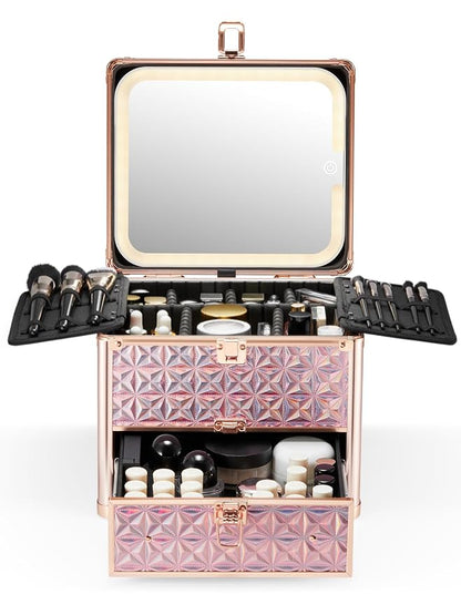 Qislee Makeup Box with Drawer and A Detachable Lighted Mirror, Waterproof by Qislee