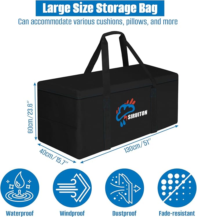 SIRUITON 51.2”L x 15.7”W x 23.6”H Outdoor Cushion Storage Bag, Patio Furniture - Image 2