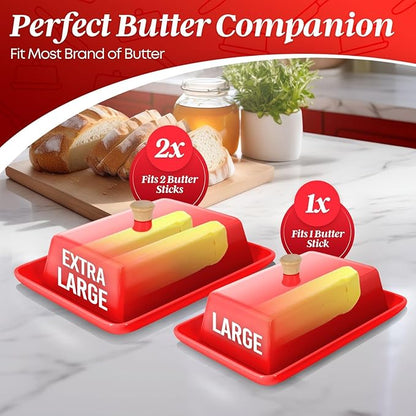 Flexzion Ceramic Red European Butter Dish - Image 3