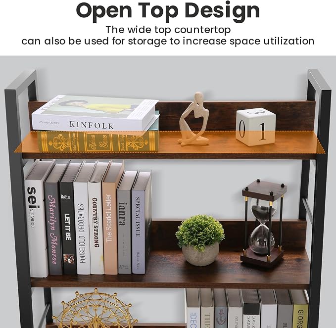 Himimi Ladder Bookshelf, 5 Shelf Bookcase Industrial Bookshelf Wood and Metal - Image 6