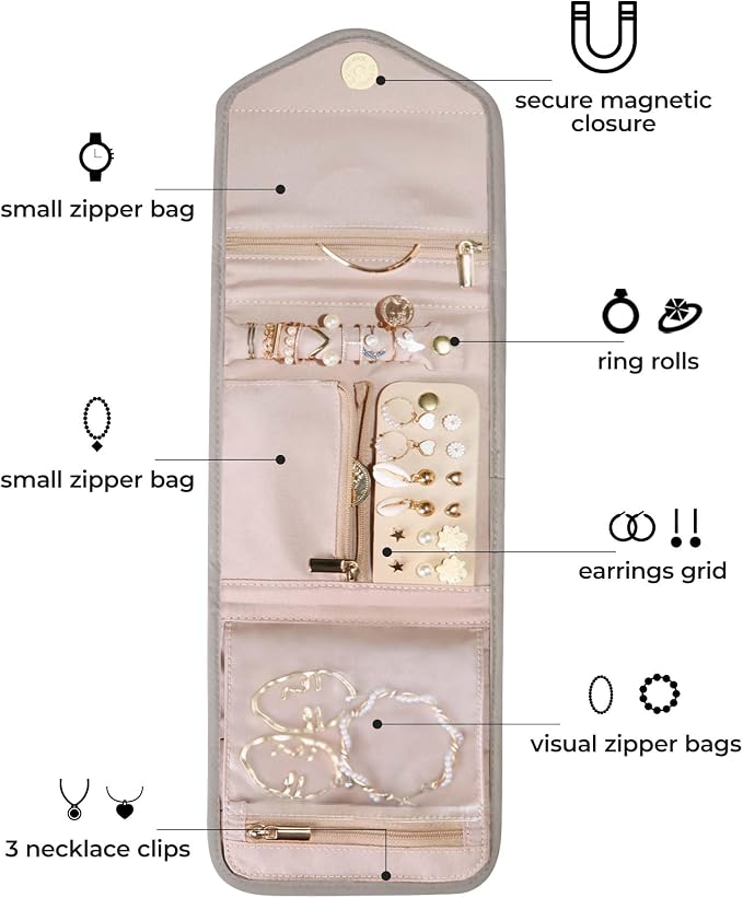 BAGSMART Travel Jewelry Organizer Case Foldable Jewelry Roll - Image 3