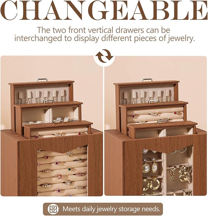 Homde Jewelry Organizer with Transparent Window Necklace Hooks Gift - Image 3