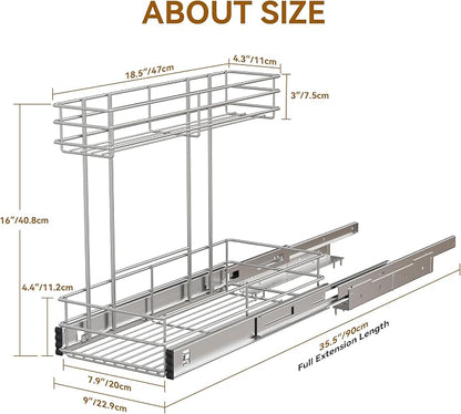 Under Sink Organizer 9"W X18.5"D，Pull Out Cabinet Organizer 2 Tier，Under Sink - Image 2