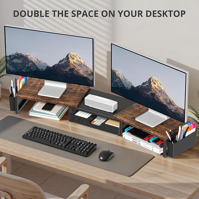 OPNICE Wood Desk Organizers and Accessories, Dual Monitor Stand Riser - Image 4