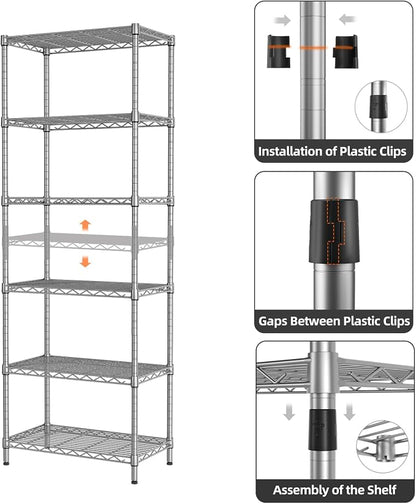 SINGAYE 6 Shelf Wire Shelving Unit Adjustable Metal Shelves Standing Bathroom - Image 6