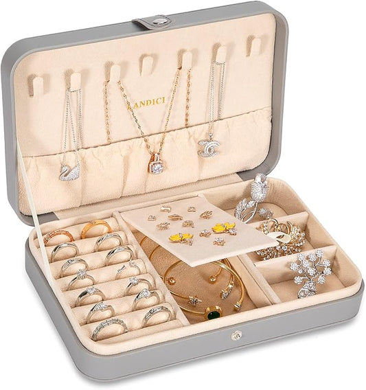 LANDICI Small Jewelry Box for Women Girls, PU Leather Travel Jewelry Case by LANDICI