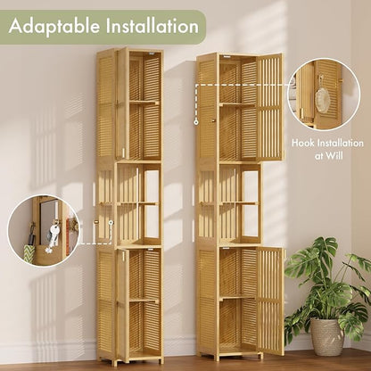 Amazer 70'' Tall Bathroom Storage Cabinet Bamboo, Slim Storage Cabinet - Image 7