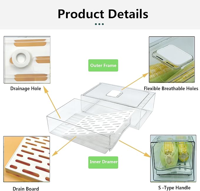 Refrigerator Organizers and Storage Drawer, Stackable Fruit Storage Containers - Image 4