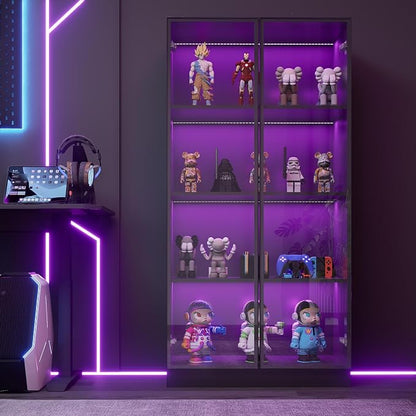 Glass Display Cabinet with LED Lights Set of 2, Display Case Bookcase with - Image 6
