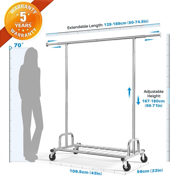 HOKEEPER Clothing Garment Rack Capacity 525LBS Clothing Racks on Wheels Rolling - Image 4