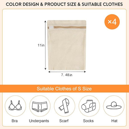 4 Piece Small, Durable Organic Cotton Mesh Laundry Bag - Image 4