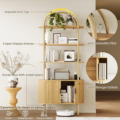 BREEZEHEAT Fluted Arched Bookshelf, 4-Tier Open Display Storage Shelf, and - Image 3