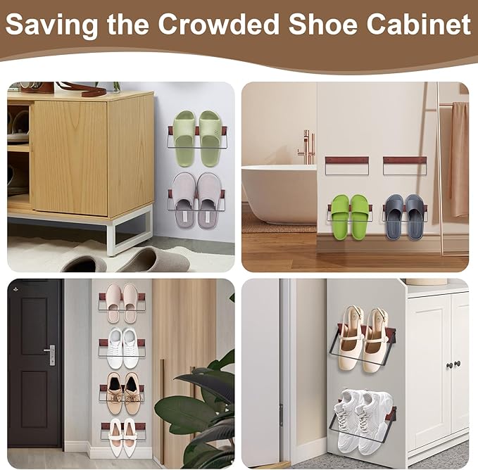 2-Pack Wall Mounted Shoe Rack, Wooden & Metal Foldable Shoe Rack - Image 3