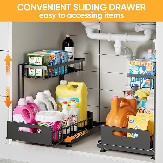 2 Pack Under Sink Organizer Storage 2-Tier Premium Metal Pull-Out Racks - Image 9