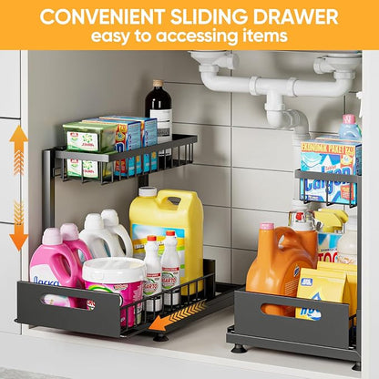 2 Pack Under Sink Organizer Storage 2-Tier Premium Metal Pull-Out Racks - Image 9