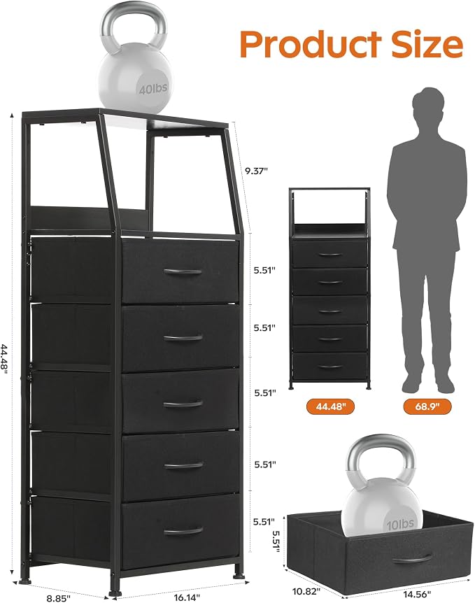 Dresser for Bedroom, Fabric Nightstand Tall Dresser & Chests of Drawers - Image 3