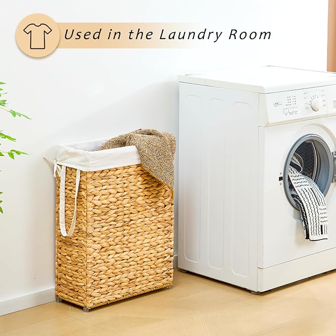 Handwoven Slim Laundry Hamper, 55L Narrow Laundry Basket, Natural Water - Image 3