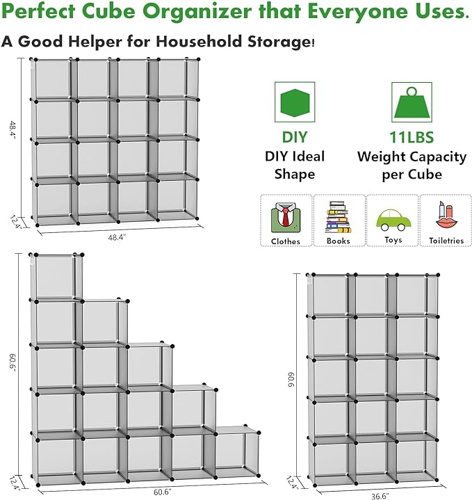 C&AHOME 16-Cube Storage Organizer, Plastic Shelves Units, DIY Closet Organizer - Image 3