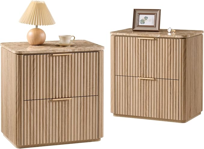 Fluted Nightstand Set of 2, Bedside Table by DelArk