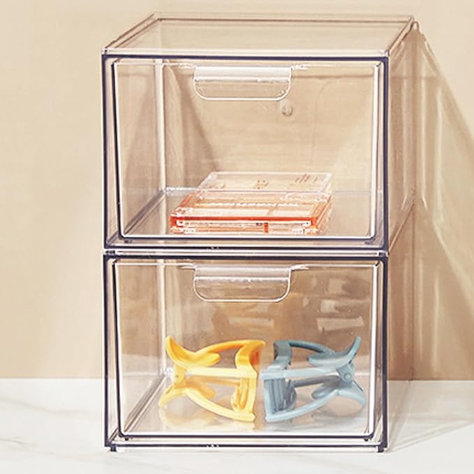 Clear Stackable Storage Drawers, 2 Pack Acrylic Drawers Desk Organizers Makeup - Image 7